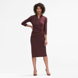 MM LaFleur The Casey Dress Large Chestnut Burgundy Brown 3/4 sleeve faux wrap